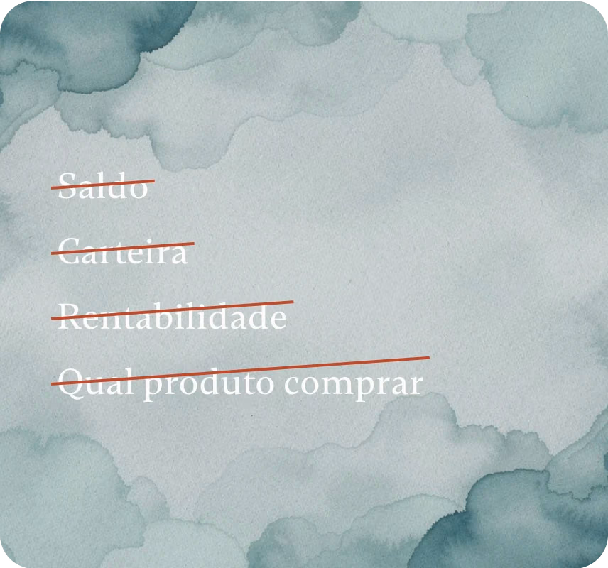 Saldo, carteira, rentabilidade e produto riscados sobre uma aquarela