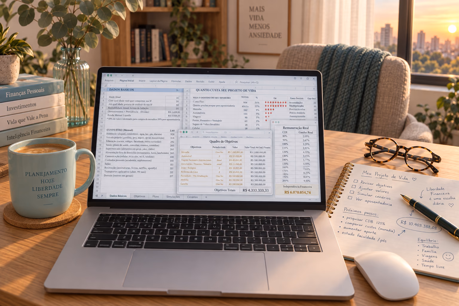 Planilha financeira aberta em um notebook
